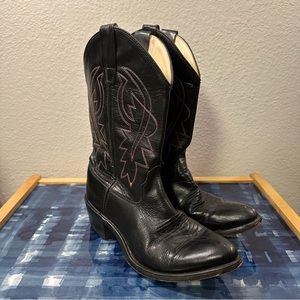 Great Condition Old West Black / Red Leather Youth Cowboy Boots - Size 6